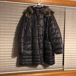Puffy coat dark grey w soft brown fur(fake)